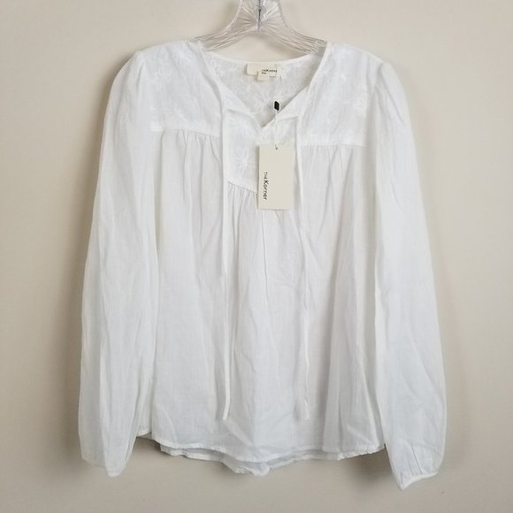 The Korner Tops - 𝅺The Korner White Peasant Top Blouse Floral Detail Small New